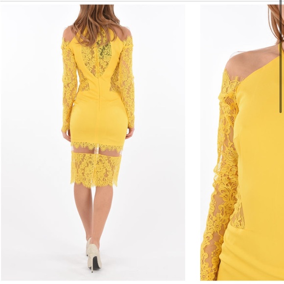 PHILIPP PLEIN COUTURE LACE COLD-SHOULDER BELOW KNEE LACK- M - Picture 2 of 6